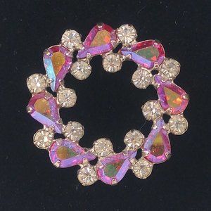 Vintage Signed B. DAVID Aurora Borealis Swarovski Crystal Wreath Brooch